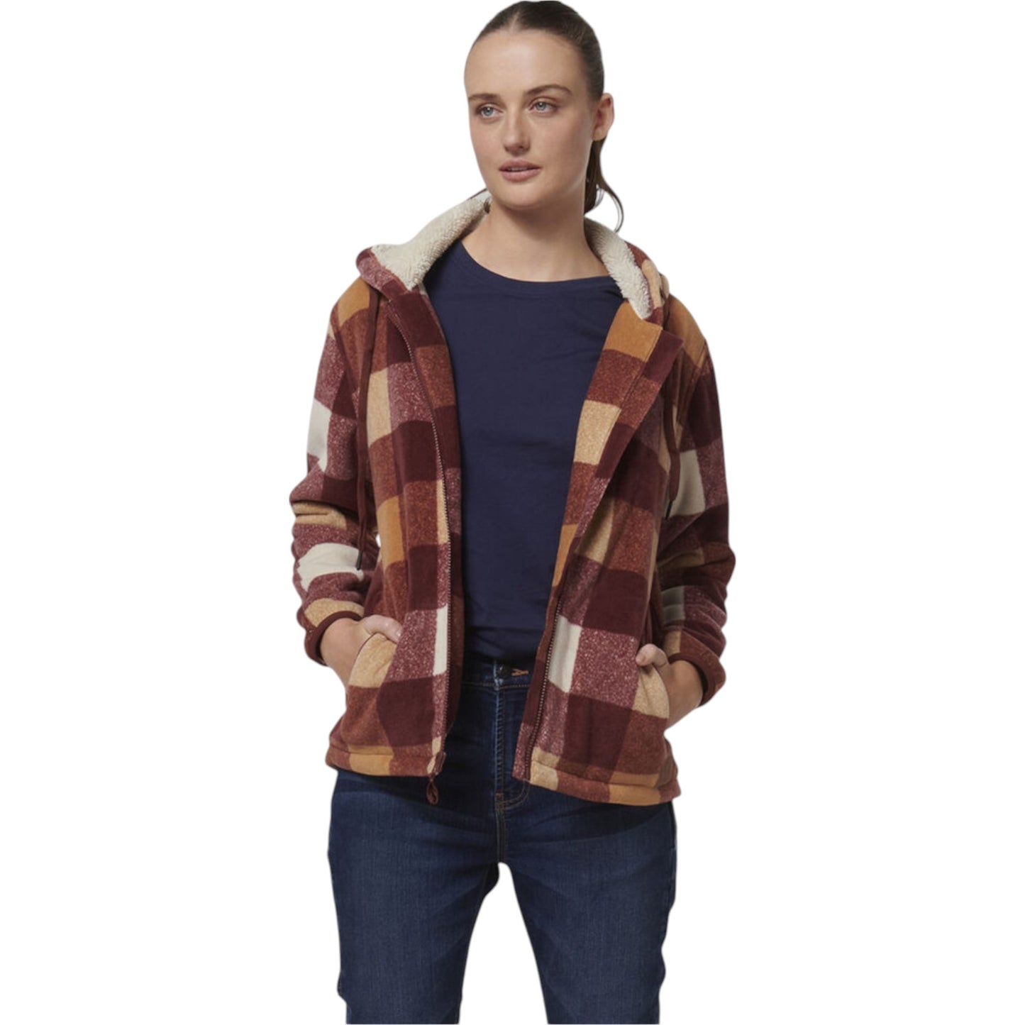 Womens Hard Yakka Check Zoodie Fleece Hooded Hoodie Autumn