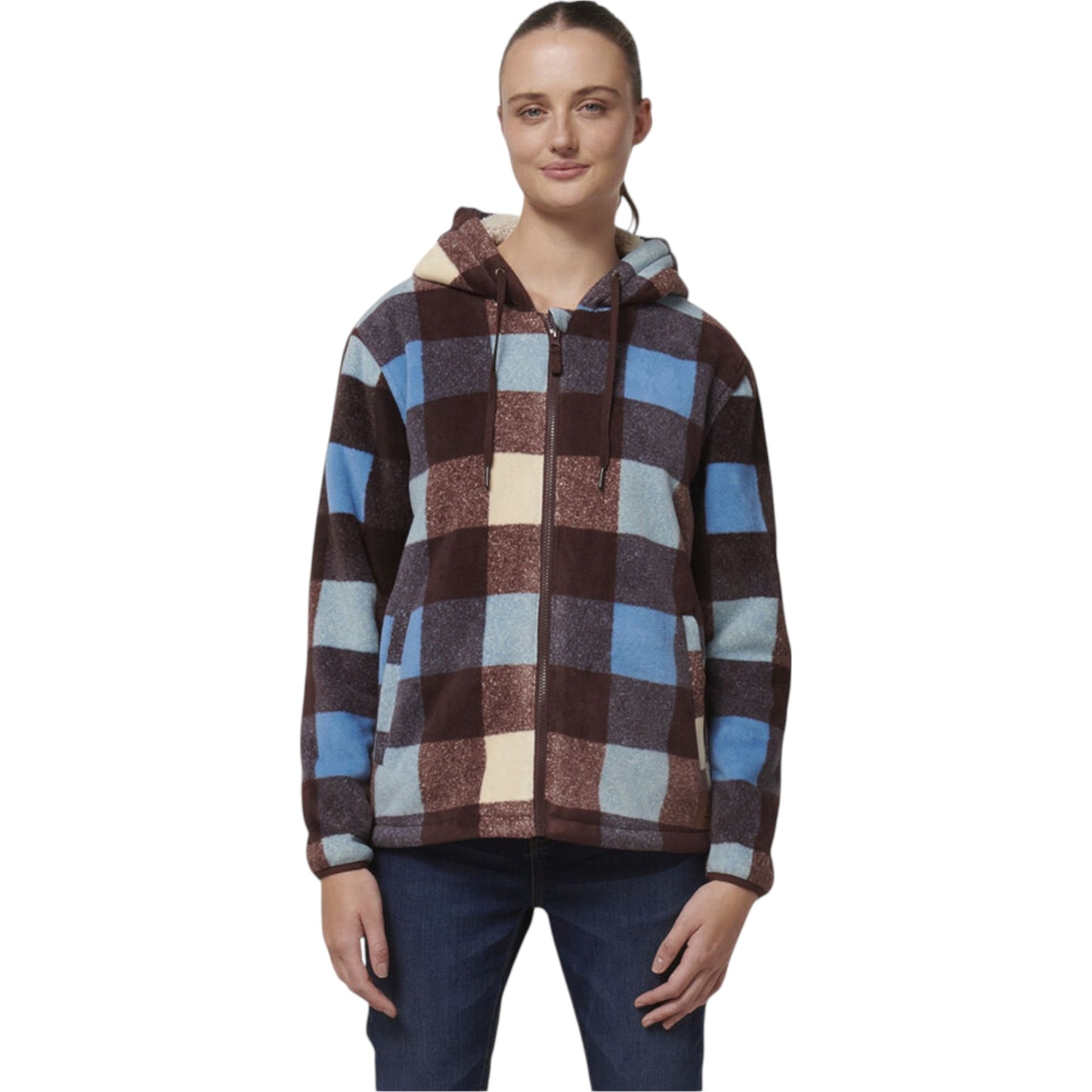 Womens Hard Yakka Check Zoodie Fleece Hooded Hoodie Mocha