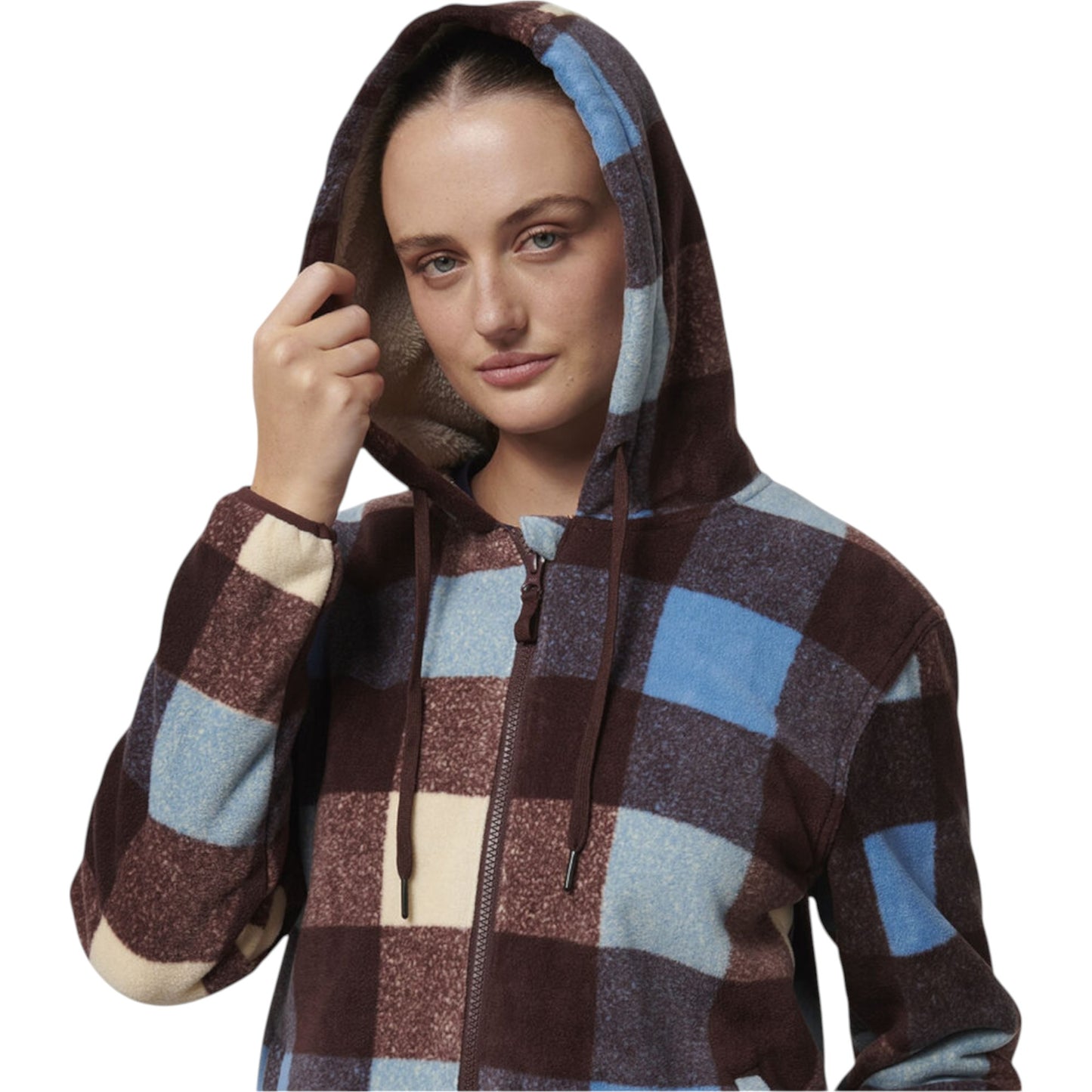 Womens Hard Yakka Check Zoodie Fleece Hooded Hoodie Mocha