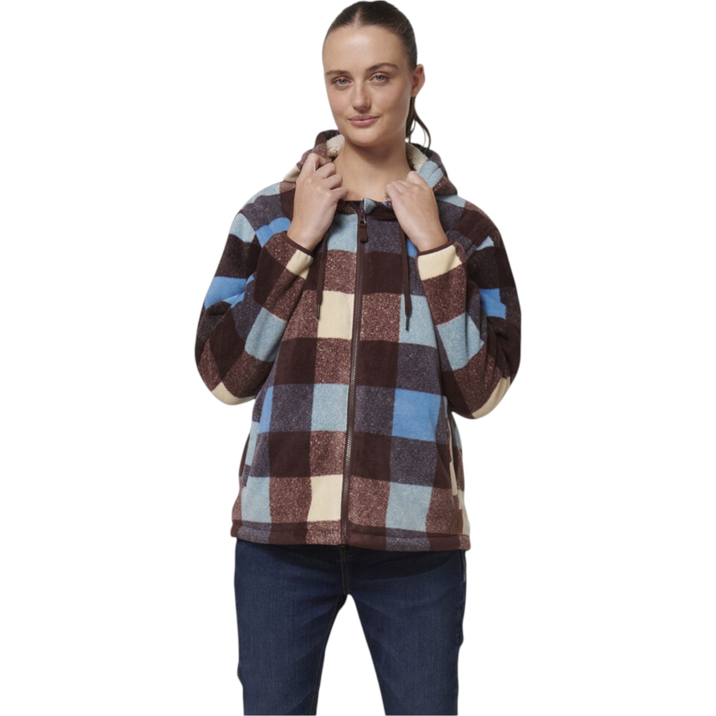 Womens Hard Yakka Check Zoodie Fleece Hooded Hoodie Mocha