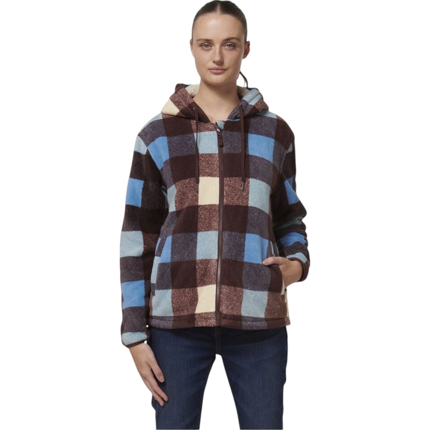 Womens Hard Yakka Check Zoodie Fleece Hooded Hoodie Mocha