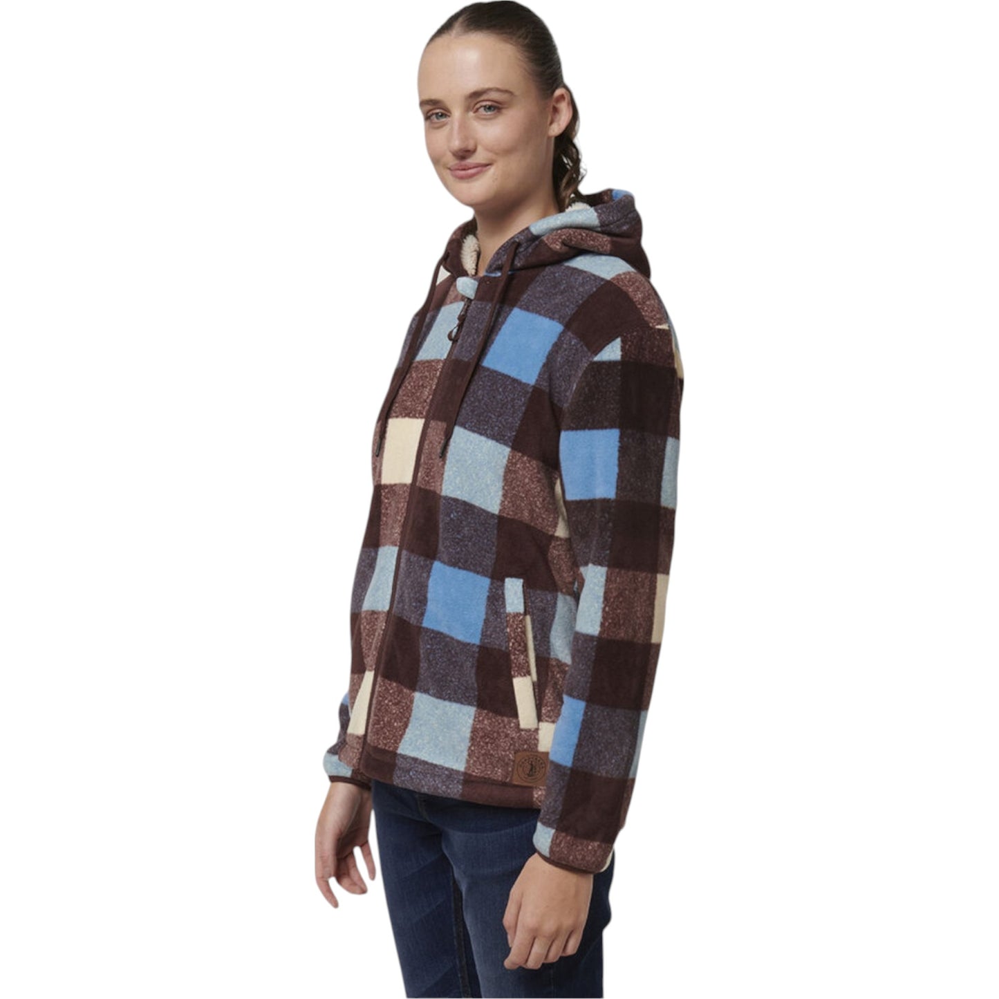 Womens Hard Yakka Check Zoodie Fleece Hooded Hoodie Mocha