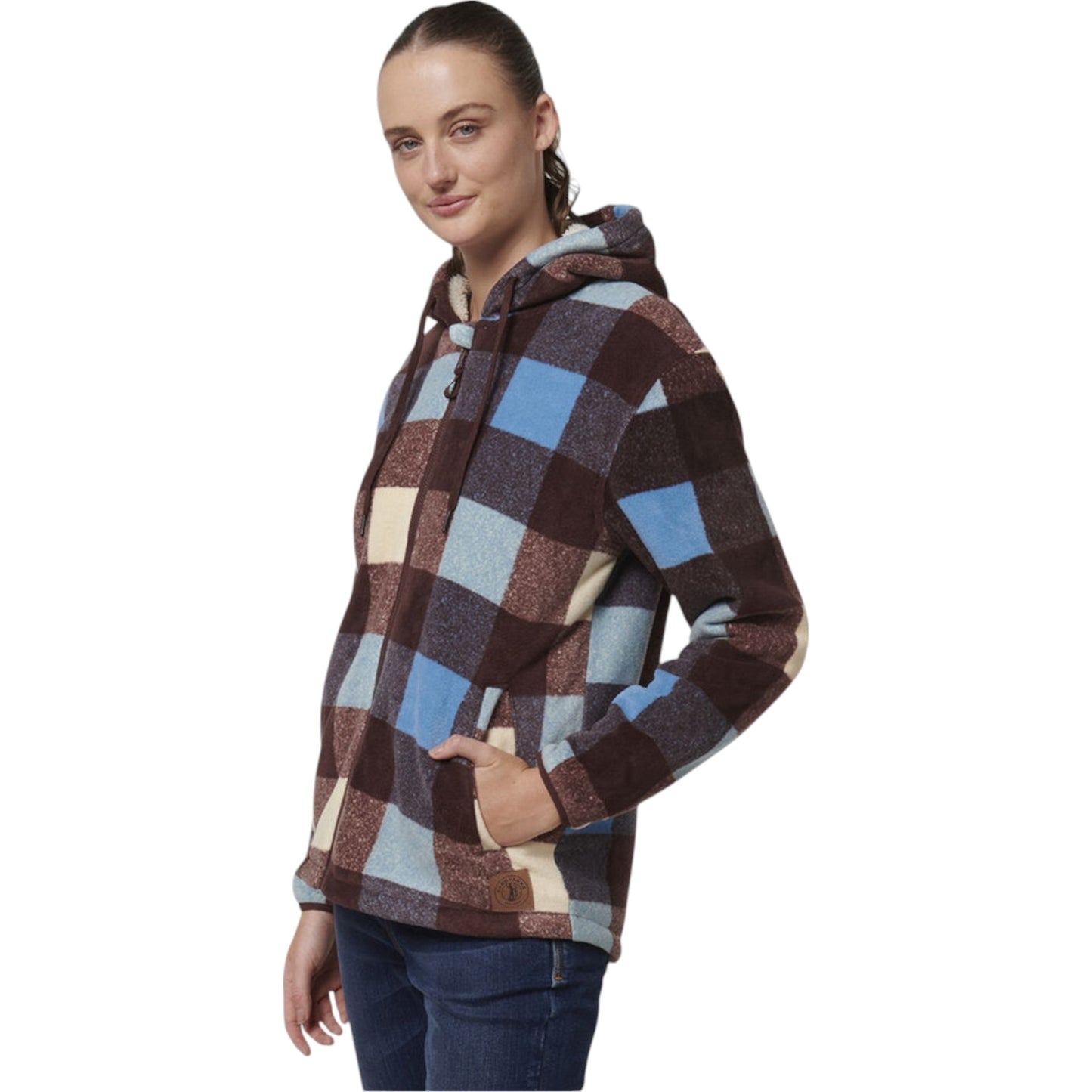 Womens Hard Yakka Check Zoodie Fleece Hooded Hoodie Mocha