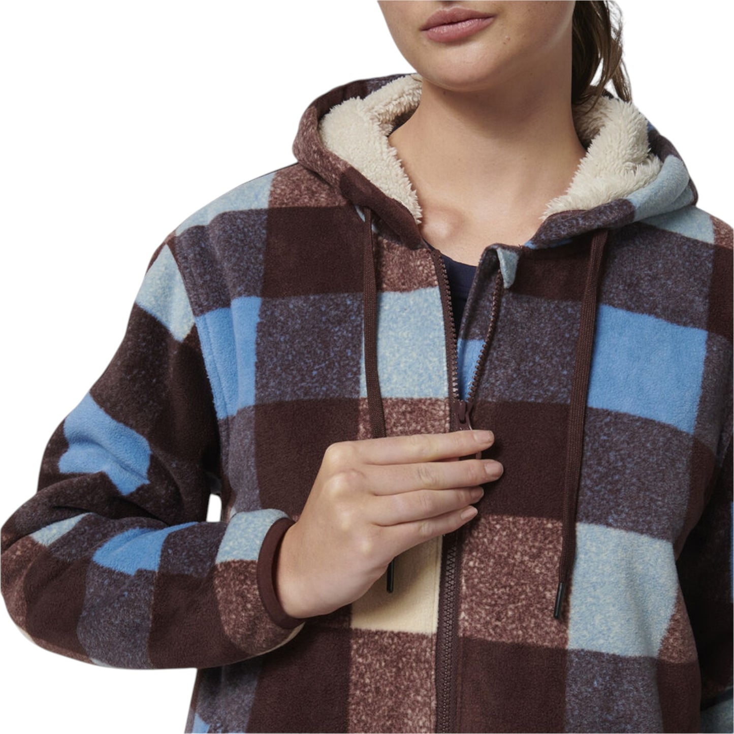 Womens Hard Yakka Check Zoodie Fleece Hooded Hoodie Mocha