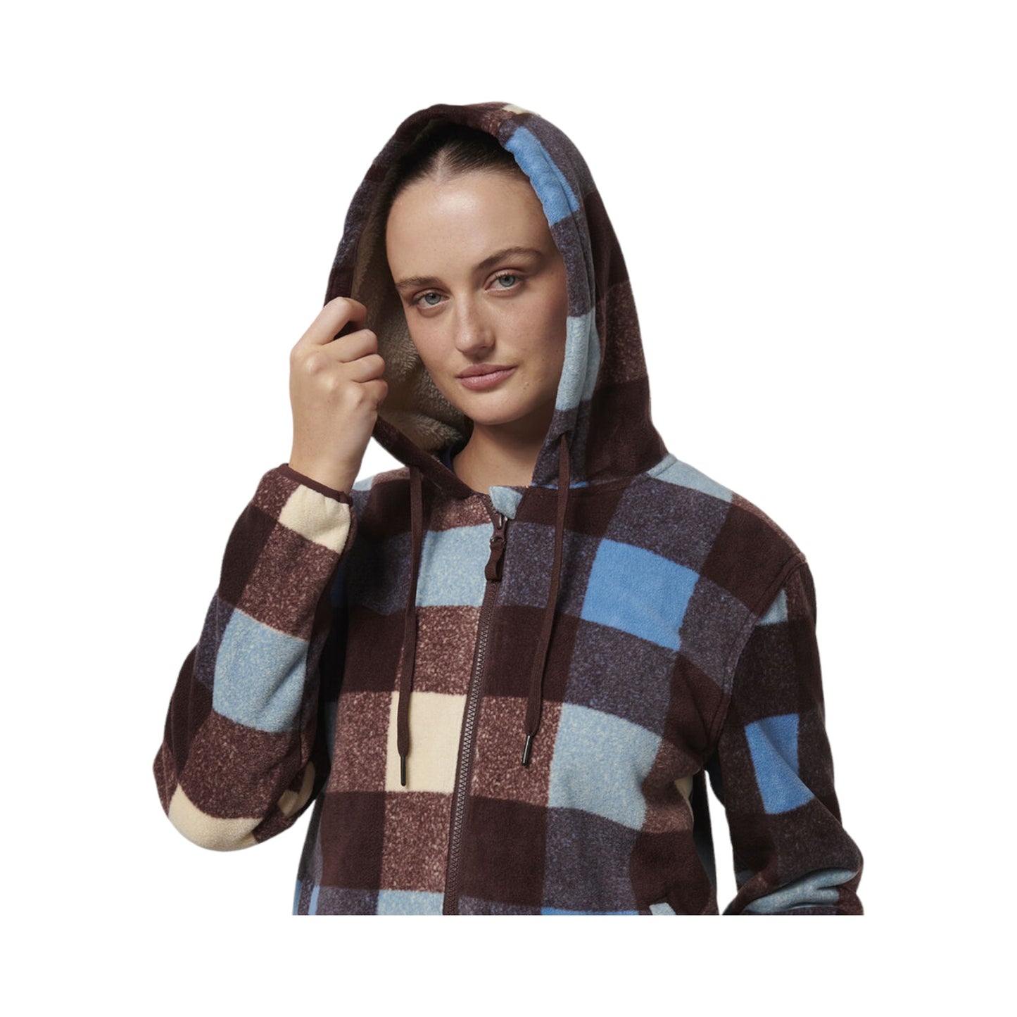 Womens Hard Yakka Check Zoodie Fleece Hoodie Mocha