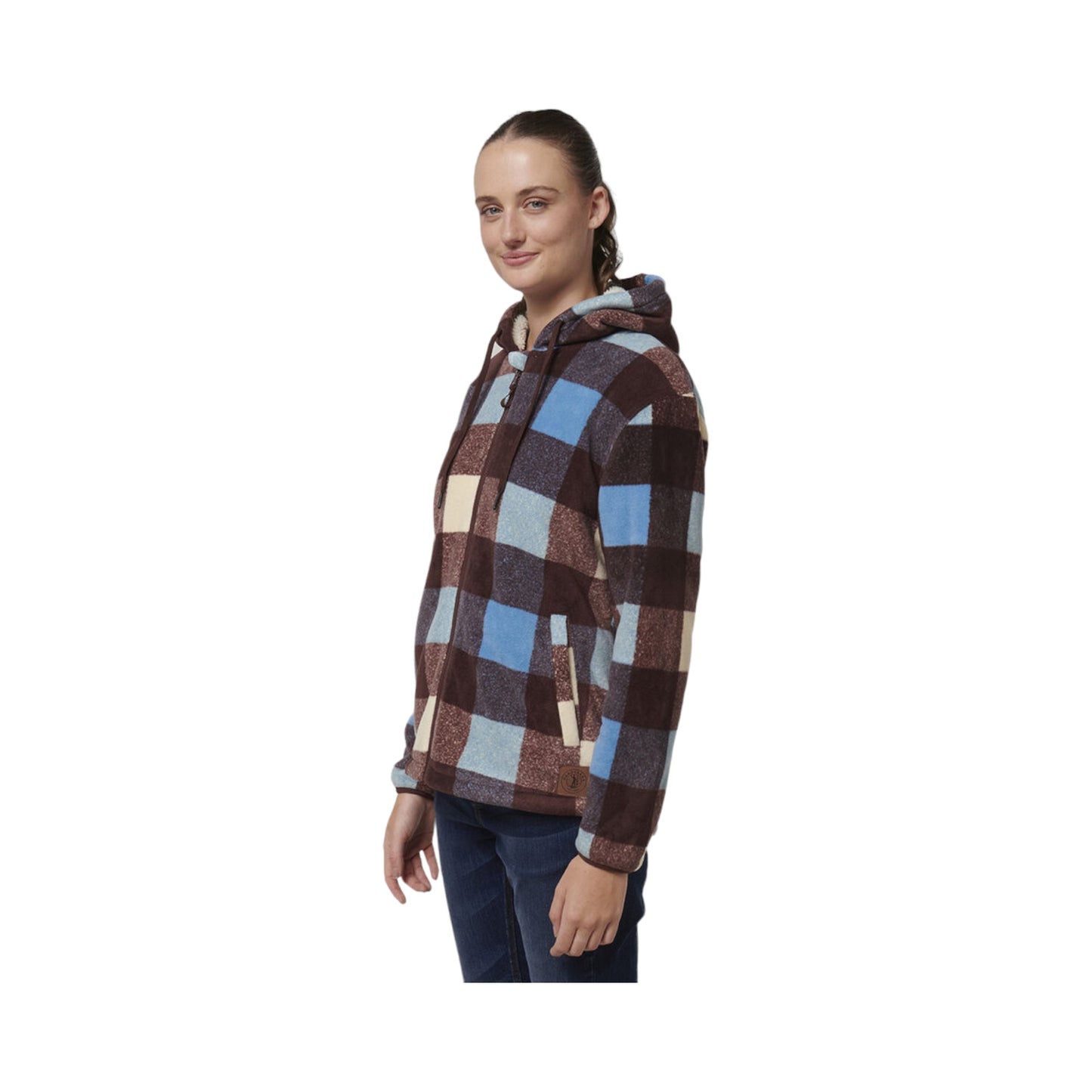 Womens Hard Yakka Check Zoodie Fleece Hoodie Mocha