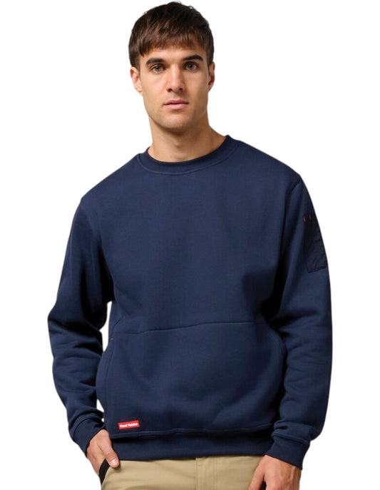 Mens Hard Yakka Crew Neck Fleece Jumper Navy