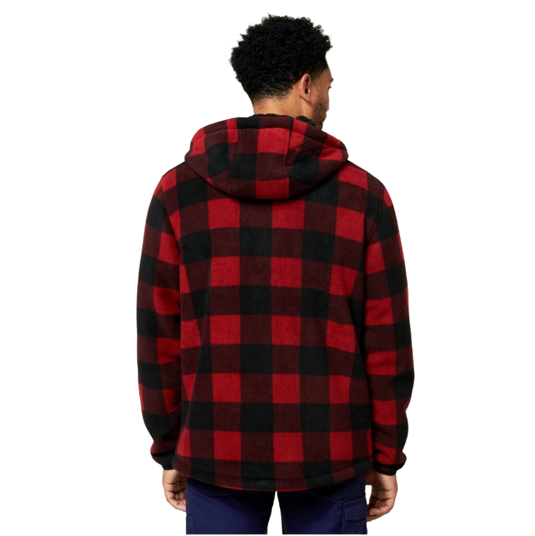 3 x Mens Hard Yakka Check Zoodie Fleece Zip Up Jacket Hoodie Red