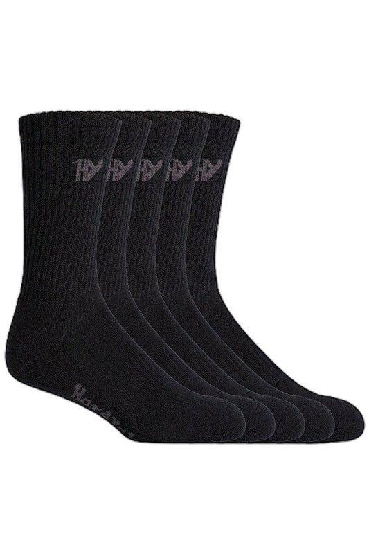 5 Pack Mens Hard Yakka Cotton Work Crew Socks Black