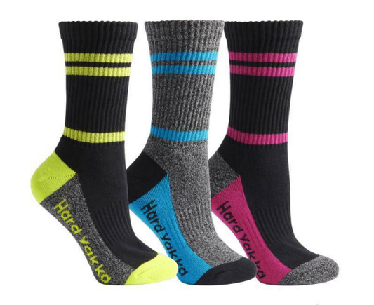 3 Pack Womens Hard Yakka Cotton Work Crew Socks Multi