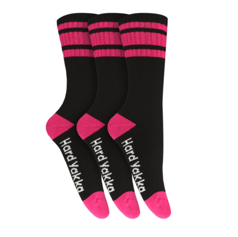 3 Pack Womens Hard Yakka Bamboo Work Crew Socks Black/Pink