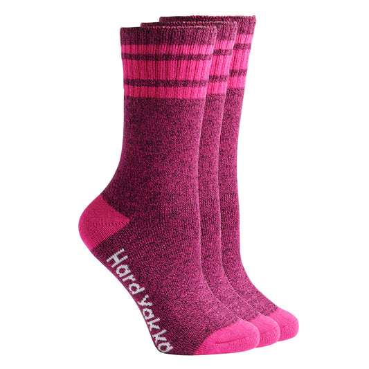 3 Pack Womens Hard Yakka Bamboo Work Crew Socks Pink Marle