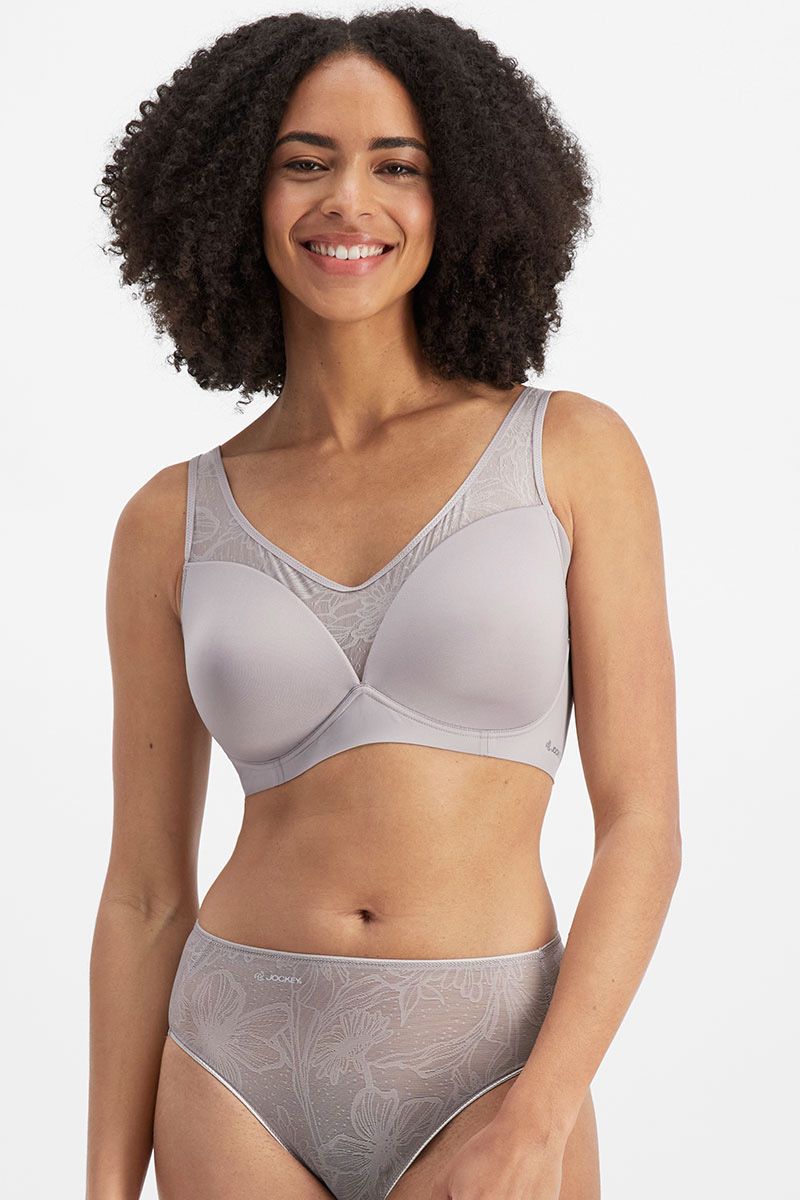 Womens Jockey No Panty Line Promise Bloom Wirefree Bra Parisian Grey