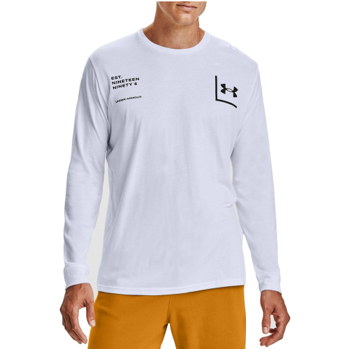 Mens Under Armour Graphic 1996 Long Sleeve Cotton/Polyester T-Shirt White