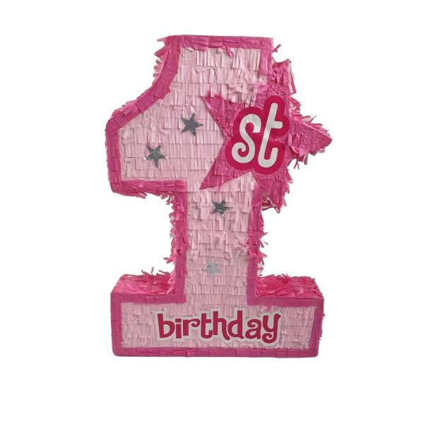 Pink 1st Birthday Pink Kids Girls Party Pinata With Stars