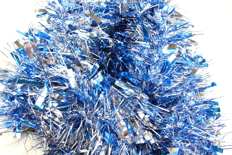 10 x Christmas Tinsel Thick 2-Tone Xmas Garland Tree Decorations - Blue/Silver