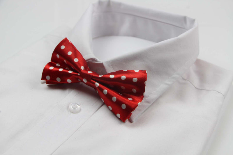 Mens Red & White Polka Dots Patterned Bow Tie