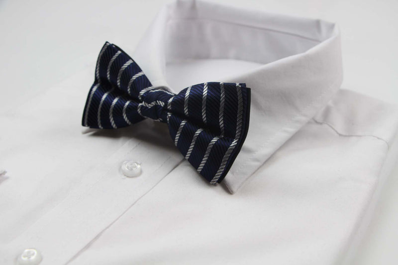 Mens Navy & Silver Grecian Patterned Bow Tie