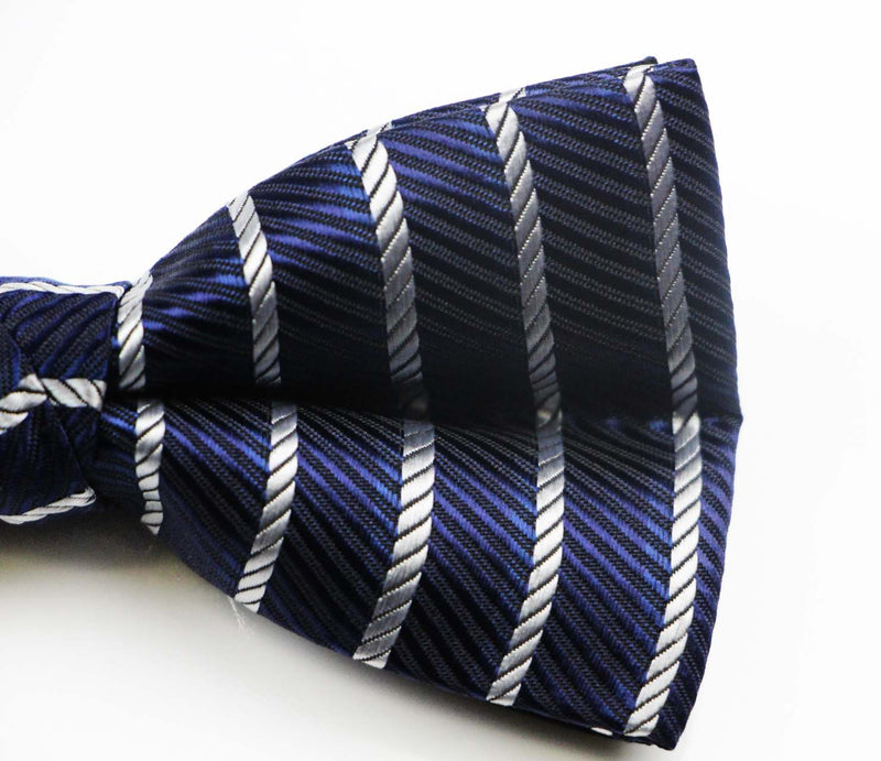 Mens Navy & Silver Grecian Patterned Bow Tie