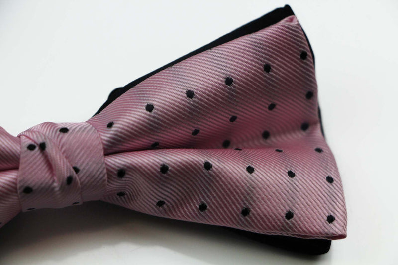 Mens Pink With Black Polka Dot Patterned Bow Tie