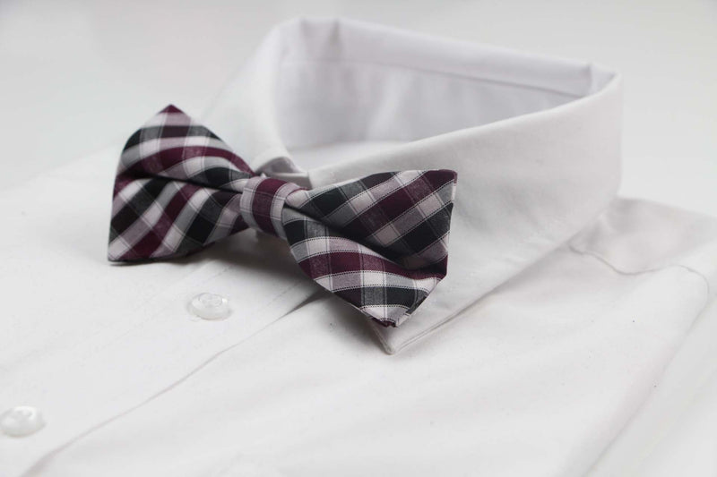 Mens Black, White & Maroon Patterned Cotton Bow Tie