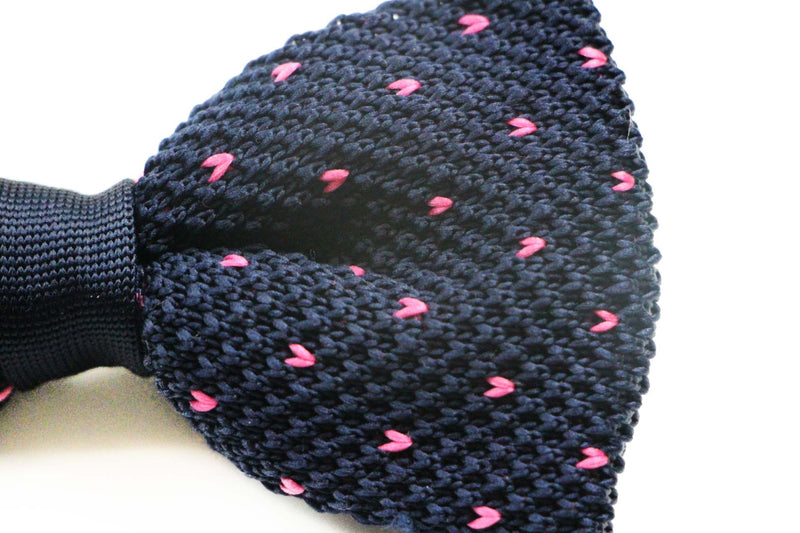 Mens Navy With Pink Knitted Bow Tie