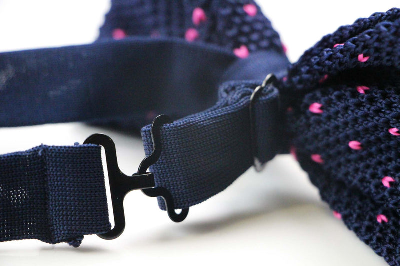 Mens Navy With Pink Knitted Bow Tie