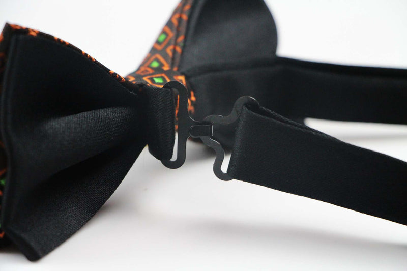 Mens Brown, Orange & Green Patterned Bow Tie