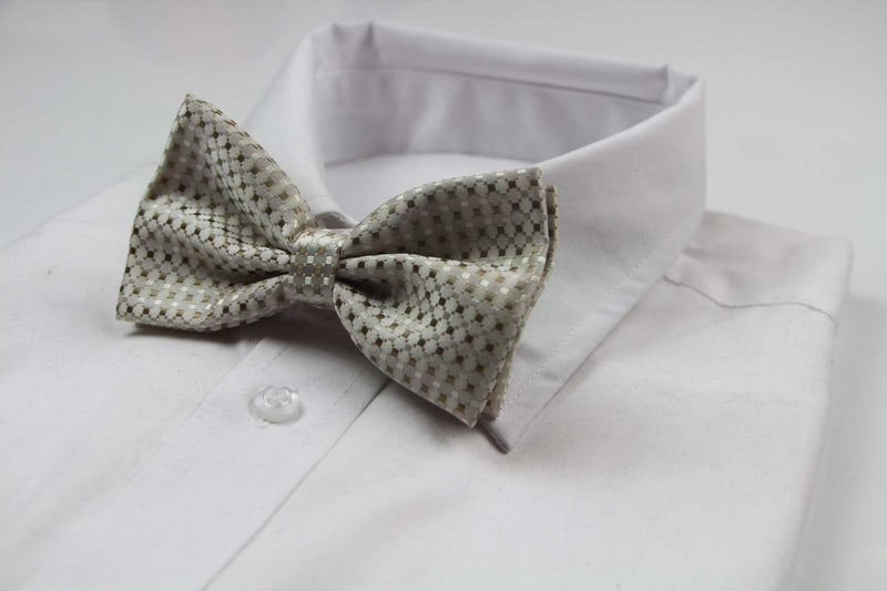 Mens Gold, White & Cream Patterned Bow Tie