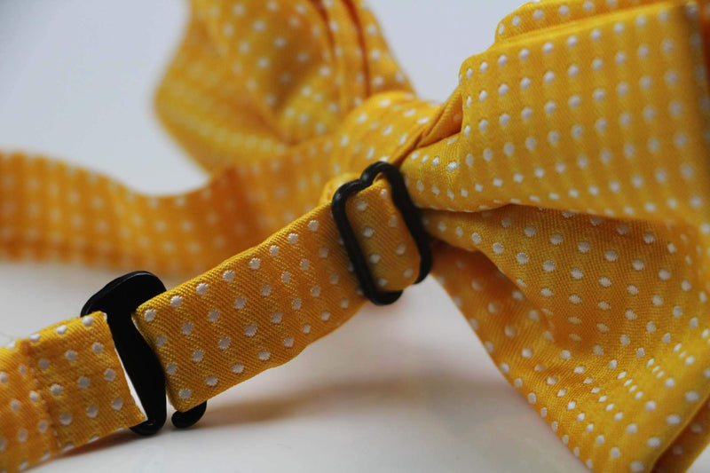 Mens Yellow Plain Coloured Bow Tie With White Polka Dots