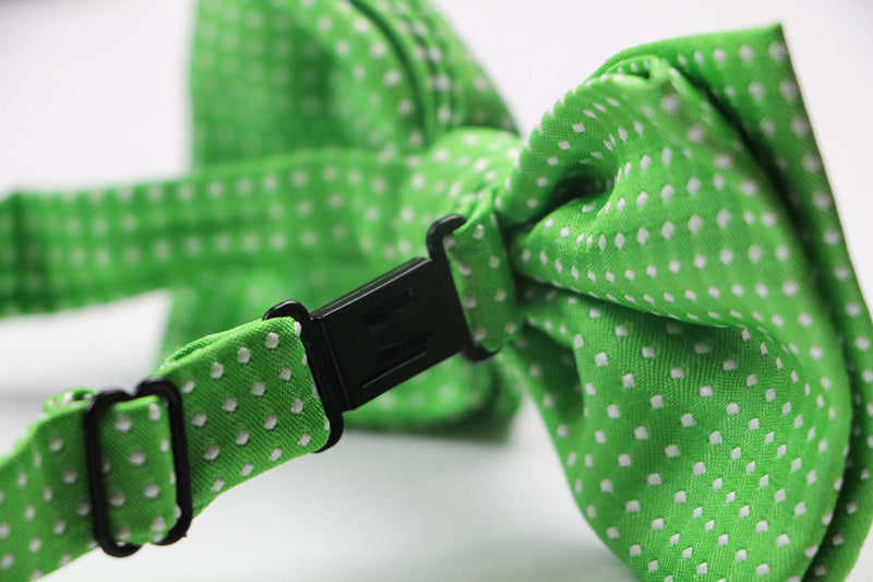 Mens Green Plain Coloured Bow Tie With White Polka Dots