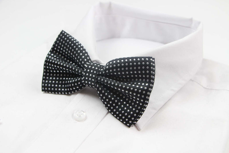 Mens Black Plain Coloured Bow Tie With White Polka Dots