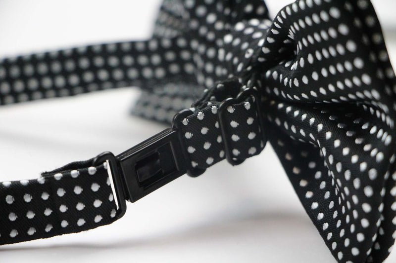 Mens Black Plain Coloured Bow Tie With White Polka Dots