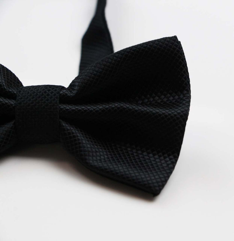 Mens Black Plain Coloured Checkered Bow Tie