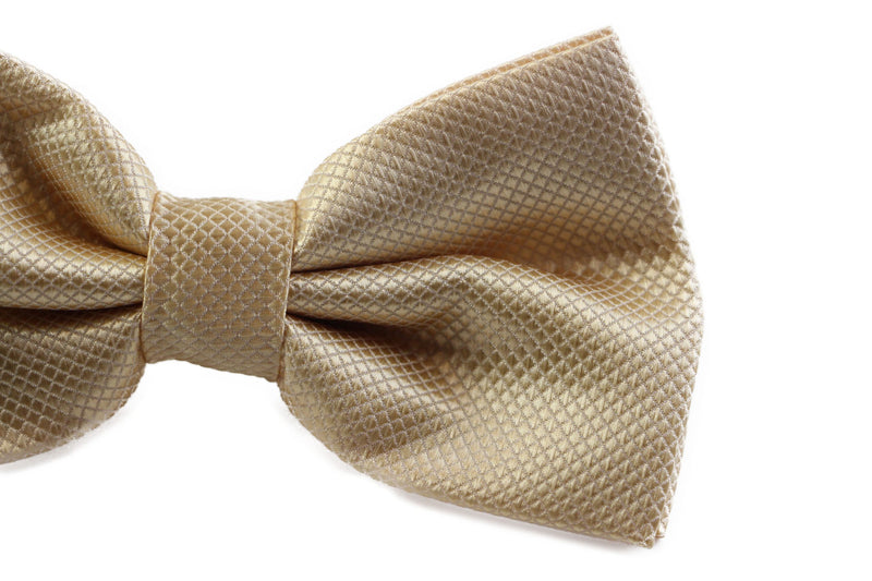 Mens Solid Gold Colour With Checkered Pattern Bow Tie