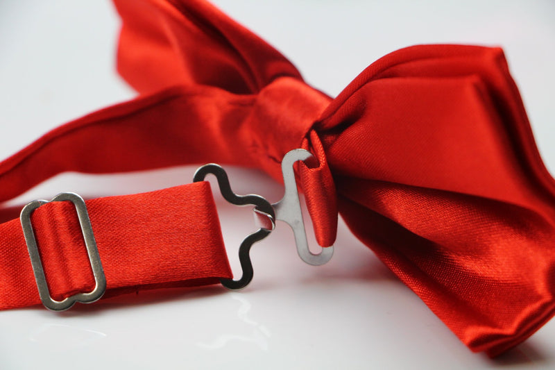 Mens Red Orange Solid Plain Colour Bow Tie