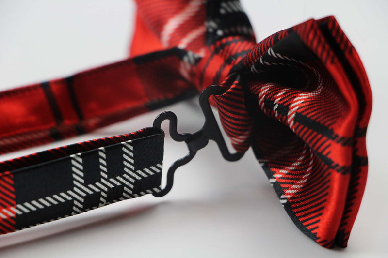 Mens Red And Black Plaid Patterned Bow Tie