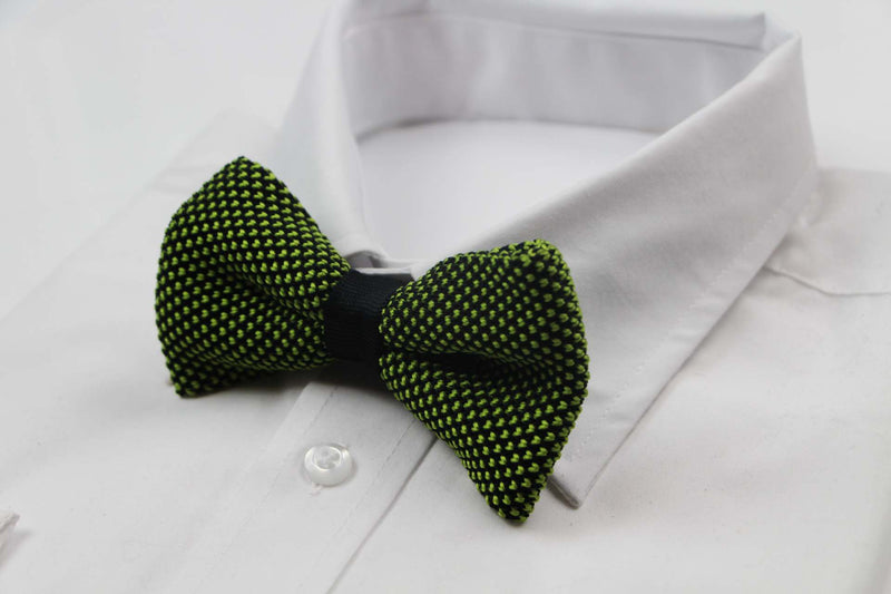 Mens Green & Black Cross-Hatched Knitted Bow Tie