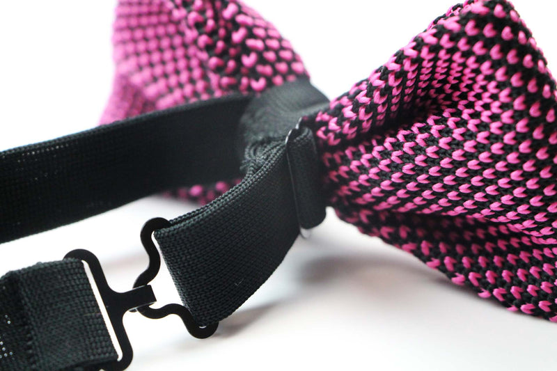 Mens Pink & Black Cross-Hatched Knitted Bow Tie