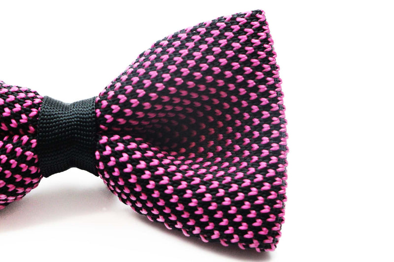 Mens Pink & Black Cross-Hatched Knitted Bow Tie