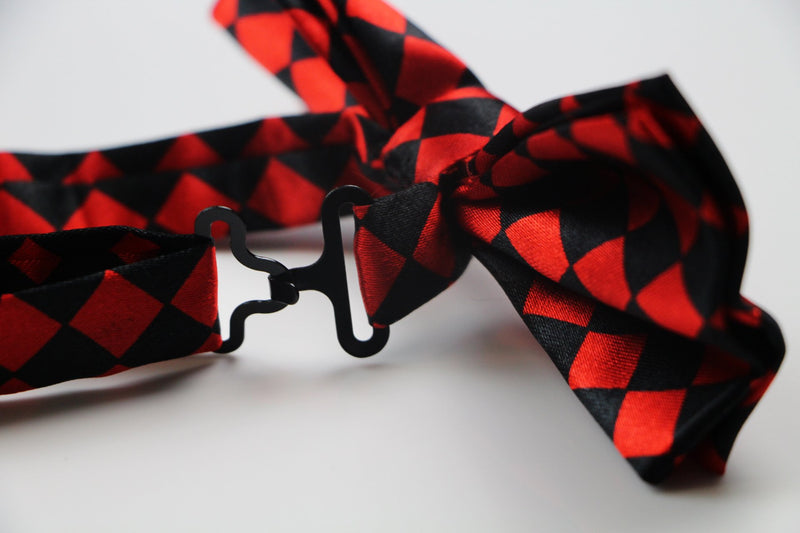 Mens Black & Red Checkered Block Patterned Bow Tie