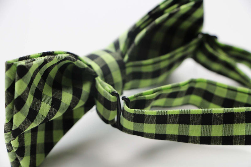 Mens Green & Black Checkered Cotton Bow Tie