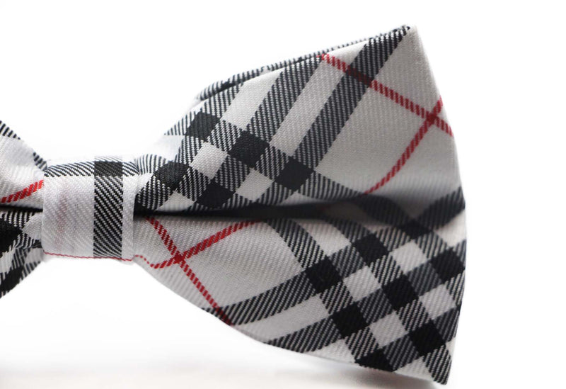 Mens White Plaid Patterned Bow Tie