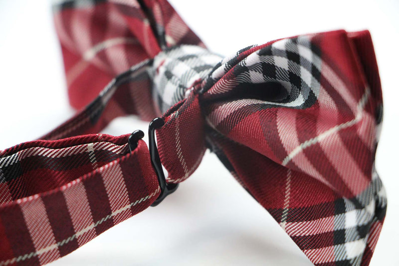 Mens Red Plaid Patterned Bow Tie