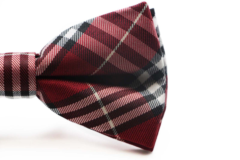 Mens Red Plaid Patterned Bow Tie