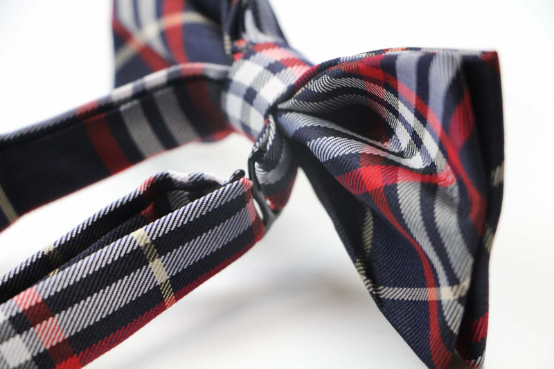 Mens Navy Plaid Patterned Bow Tie