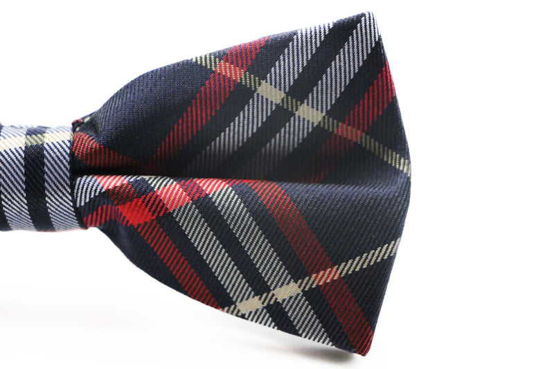 Mens Navy Plaid Patterned Bow Tie