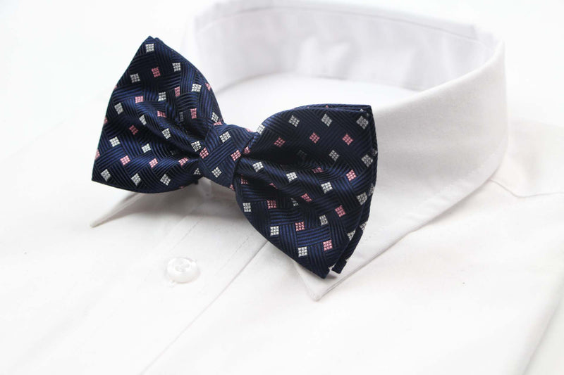 Mens Navy Square Patterned Bow Tie