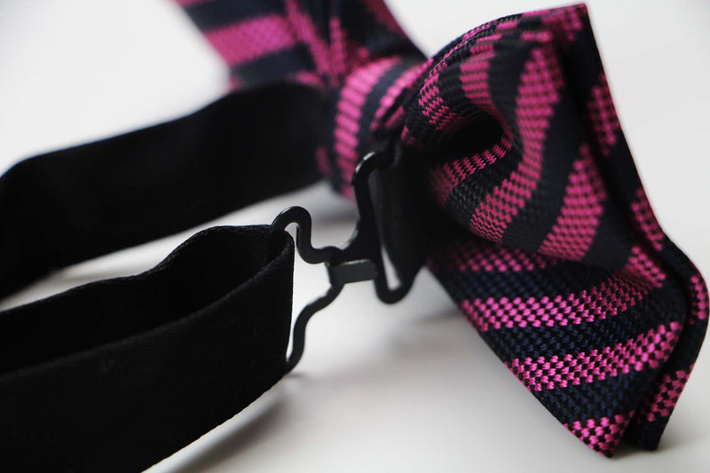 Mens Pink & Navy Stripe Patterned Bow Tie