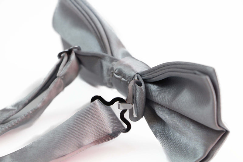 Mens Silver Solid Plain Colour Bow Tie